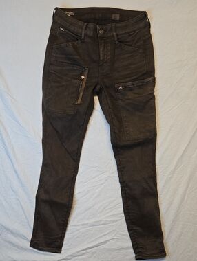 G-Star Raw Black Powel Mid Skinny Slim Tapered Cargo Jeans with Zipper Pockets